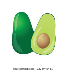 two slices of ripe green avocado with brown pit