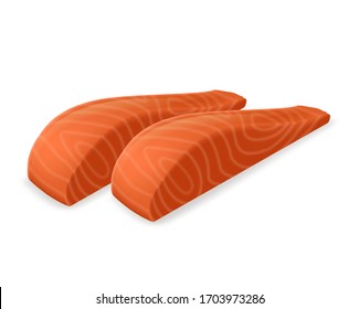 Two slices of salmon realistic vector illustration. Slices of salmon fish isolated on white background