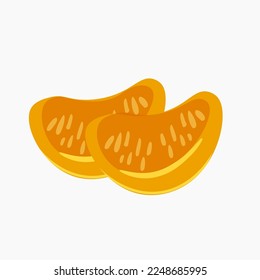 two slices of tangerine. Fruit isolated in semi realistic style. 