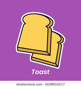 Two slices of toast are stacked on a purple background.