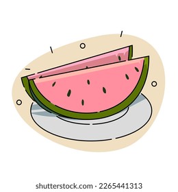 two slices of watermelon which is very refreshing, especially in summer flat vector illustration.