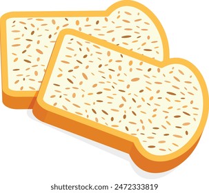 Two slices of white bread with sesame seeds laying side-by-side on a clean white background.