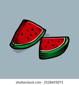 two slide of the watermelons line art sketch classic vintage design illustration
