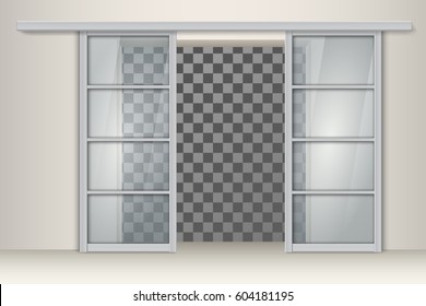 Two sliding aluminum doors. Vector element for interior design.