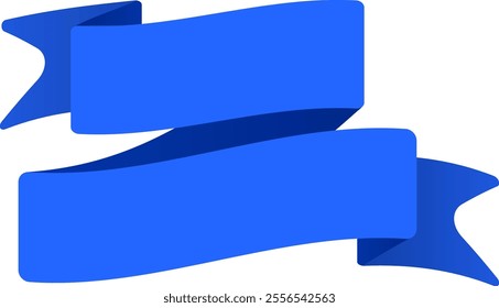 Two slightly waving blue ribbons are partially overlapping, creating a large copy space area suitable for adding custom text or design elements on a clean white background