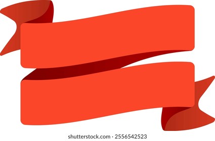 Two slightly waving red ribbons are overlapping each other, creating an ideal space for adding custom text or design elements on a clean white background