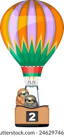 Two sloths enjoying a vibrant balloon ride
