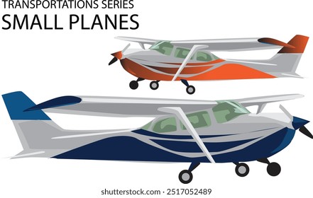 two small airplanes in various colors
