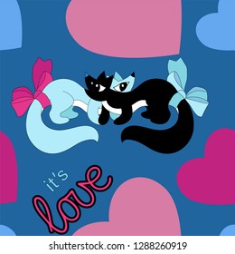 two small animals love each other, seamless pattern