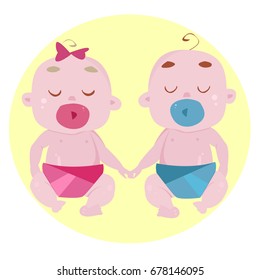 Two small children holding hands