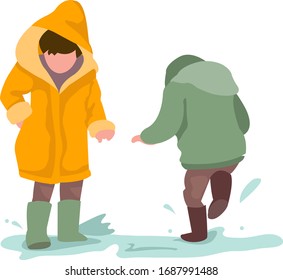 Two small children play water outside the house when the rainy season arrives