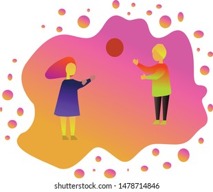 
two small children playing ball throwing . flat illustration vector
