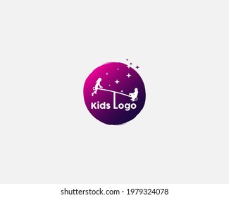 two small children playing on a swing on the moon, can be used as a logo for education, motivation, book covers and others