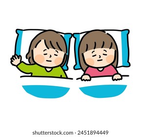 Two small children are sleeping together.