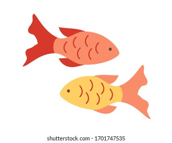 Two small colored fish. Vector illustration on a white background.