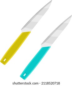 Zwei kleine bunte Küchenmesser, Illustration, Vektorgrafik auf weißem Hintergrund.