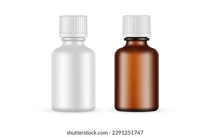 Two Small Cosmetic Bottles With Screw Cap, Isolated on White Background. Vector Illustration