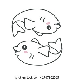 Two small dolphins facing each other above and below it