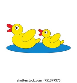Two Small Ducks, the colorful outlined cartoon illustration with thin line black stroke.