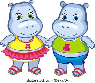 two small hippopotamuses stand beside