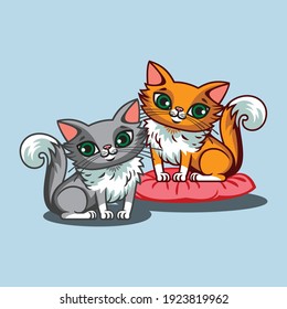 Two small kittens red and gray.
