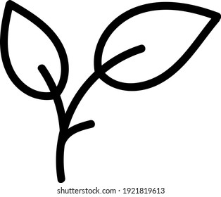 Zwei kleine Blätter auf schwarzem Ast, Illustration, Vektorgrafik auf weißem Hintergrund.