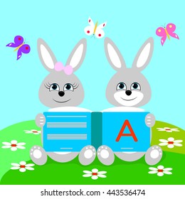 two small rabbit reading a book