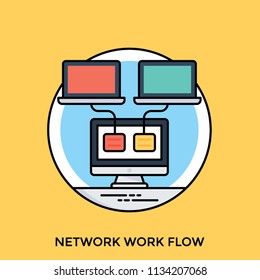 Two small screen attached via wire with a bi screen server making connection  and network, network workflow 