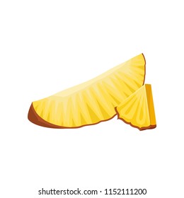 Two small slices of fresh pineapple. Tasty tropical fruit. Decorative flat vector element for juice or candy packaging
