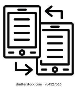 Two smart devices with arrow signs representing data exchange taking place