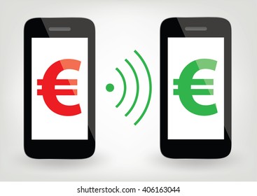 two smart phones with euro signs and wireless symbol - money transfer concept 