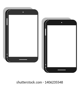 Two smartphone icons with blank screen in flat style. Cell phone vector.