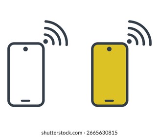Dos iconos de teléfonos inteligentes con ondas de transmisión que indican conexión inalámbrica, señal de red, mensajería y comunicación móvil.
