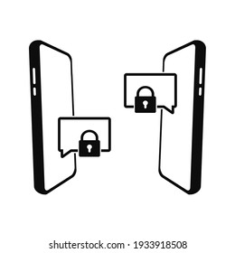 Two smartphone texting to each other. Chat speech message bubbles with padlock. Privacy chat or communication.  Protection of privacy. Illustration vector