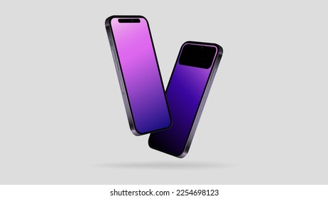 Dos smartphones 14 en ángulo diagonal. Montaje editable. Ilustración del vector