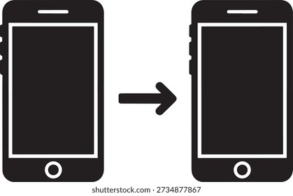 Dos smartphones con la flecha que apunta a la derecha lado a lado sobre fondo blanco
