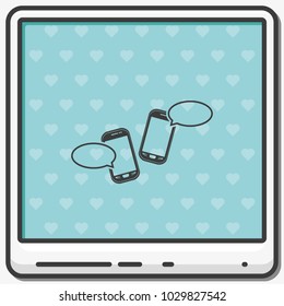 Two smartphones with blank speech bubbles on the screen flat vector icon.