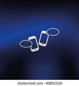 Two smartphones with blank speech bubbles on the screen. 
