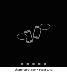 Two smartphones with blank speech bubbles on the screen. 