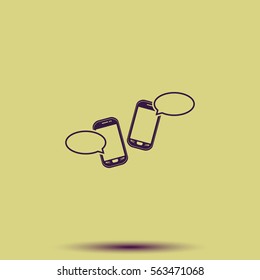 Two smartphones with blank speech bubbles on the screen. 
