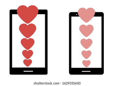 Two smartphones and chains of hearts, romantic icon with Valentine's day. Poster with declaration of love. Festive modern postcard. Minimalistic vector illustration.