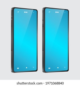 Two smartphones with different characteristics And has a blue screen,smartphone mockup on white background,vector 3d isolated for advertising design