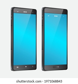 Two smartphones with different characteristics And has a blue screen,smartphone mockup on white background,vector 3d isolated for advertising design