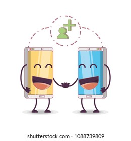 two smartphones friends comic character