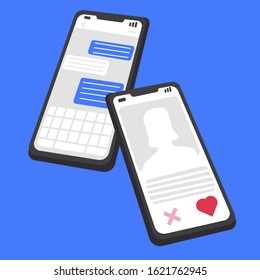 Two smartphones with open screenshots of dating apps in a flat style.