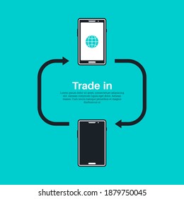 Two smartphones with sharing arrows.Good deal.Trade in.Exchange of an old device for a new one.Banner.Vector illustration in a flat style.


