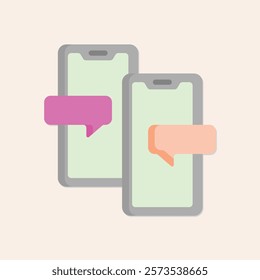 Two smartphones with speech bubbles indicating chat or message exchange modern concept