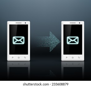 two smartphones transmit messages