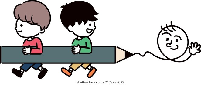 two smile boy have pencil