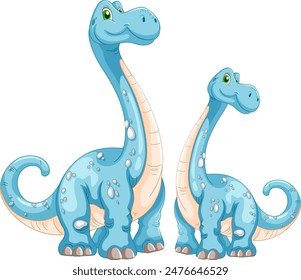 Two smiling blue dinosaurs standing together